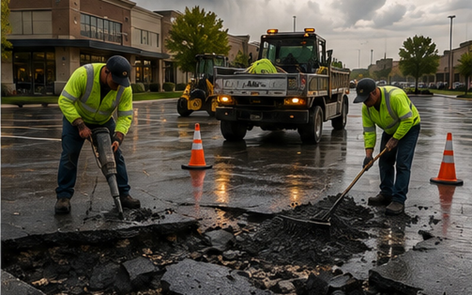 Storm and emergency pavement damage repair on a Wichita commercial property
